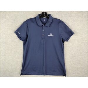 RLX Womens Shirt M Navy Blue Polo‎ Short Sleeve Performance Golf Black Rock Logo